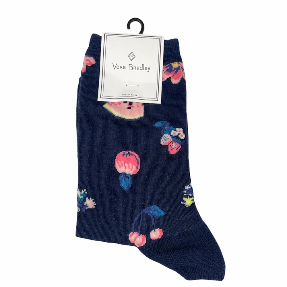 Vera Bradley Garden Picnic Crew Socks, Navy